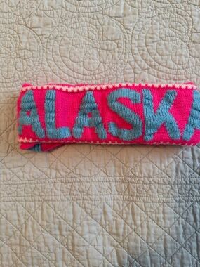 Pink and Blue Knit Headband - Alaska Lettering